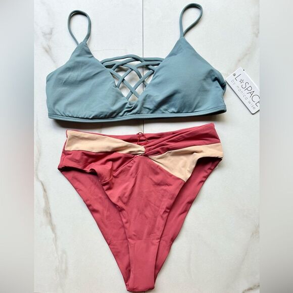 Nwt Anthropologie l*space Jamie top color block twist Nancy Lee bottom bikini - Picture 1 of 6